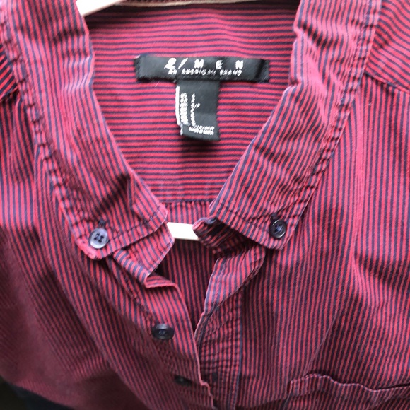 21 Men Small Navy Red Stripe Short Sleeve Button Down Shirt - Picture 2 of 2